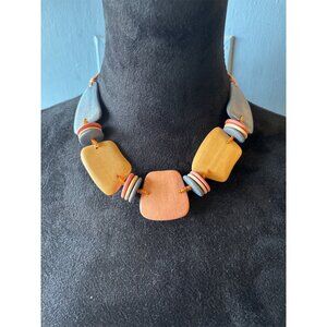 Chunky Artisan Necklace With Wood Beads In Earthy Tones Boho Bib style collar